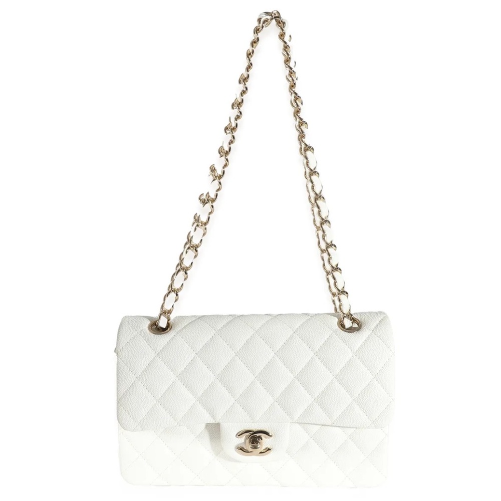 Chanel White Quilted Caviar Small Classic Double Flap Bag